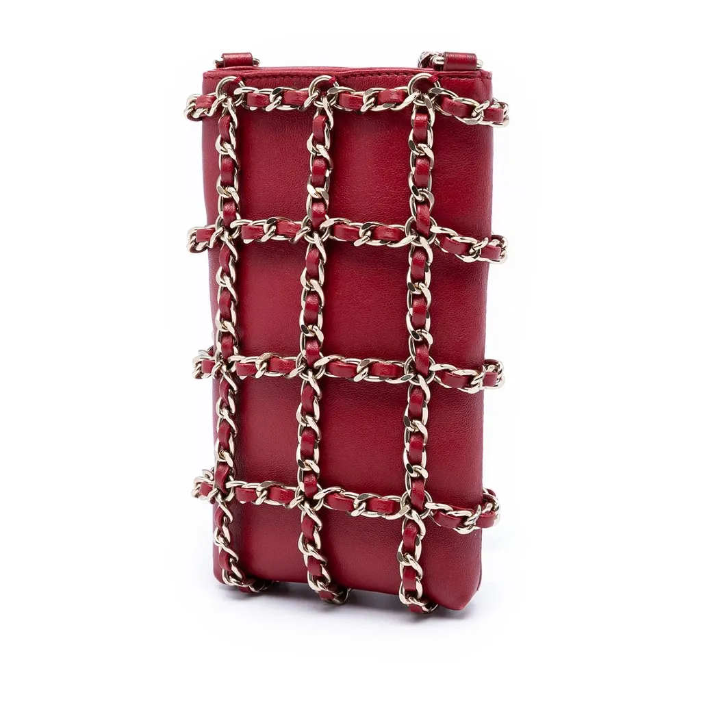 Chanel Lambskin Tech Me Out Clutch With Chain Red Leather Very good - Back View