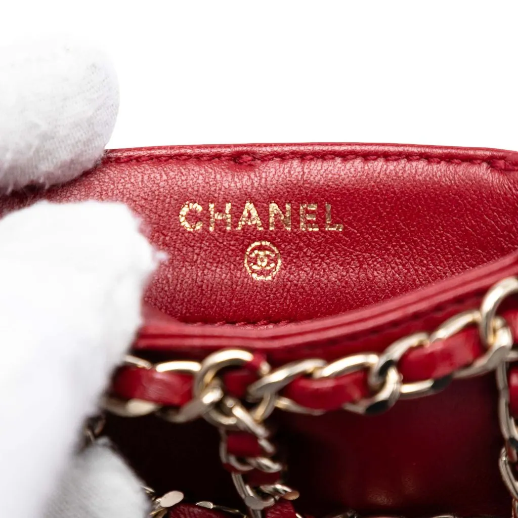 Chanel Lambskin Tech Me Out Clutch With Chain Red Leather Very good - Box View