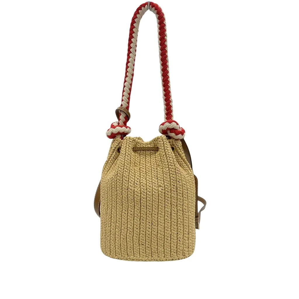 Prada Mini Raffia Effect Crochet Bucket Bag Beige Very good - Back View
