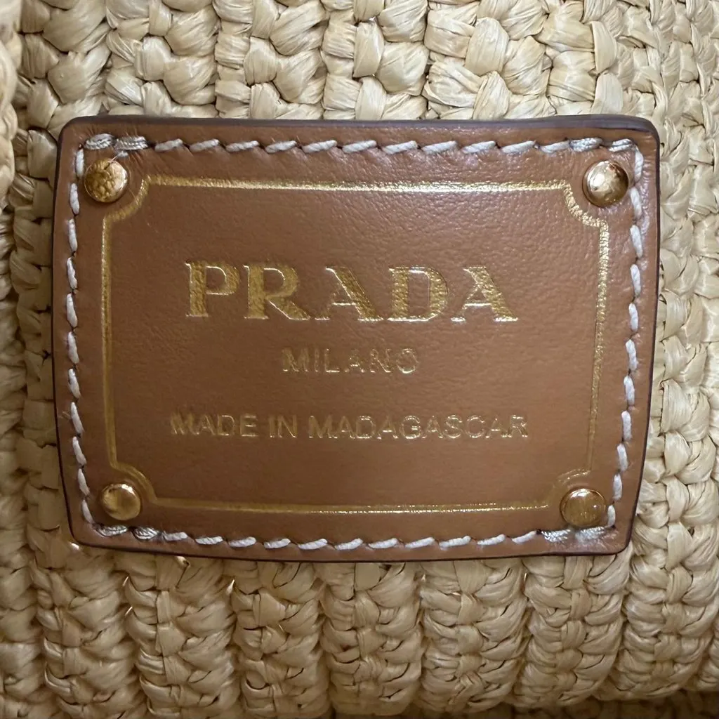 Prada Mini Raffia Effect Crochet Bucket Bag Beige Very good - Box View