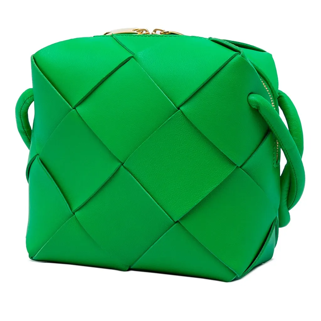 Bottega Veneta Mini Lambskin Intreccio Cassette Camera Bag Green Leather Very good - Back View