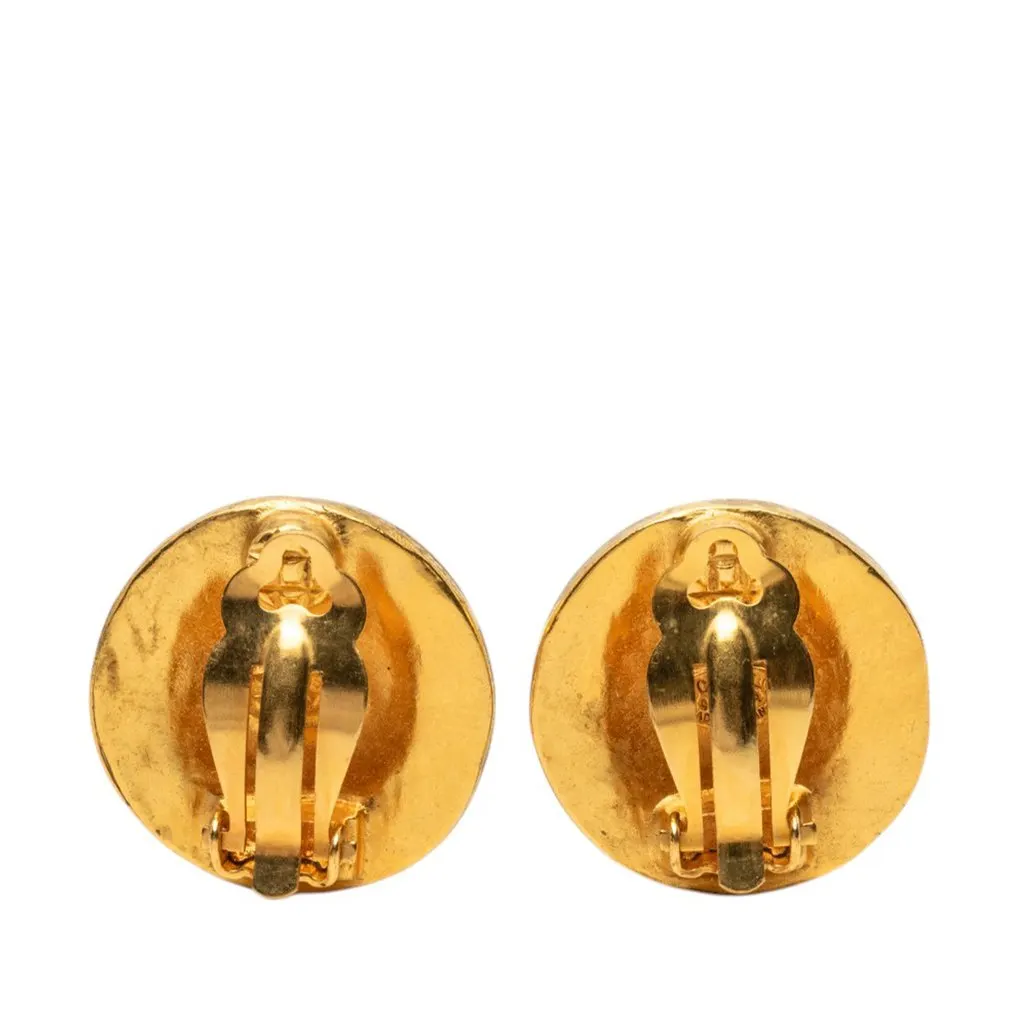 Chanel CC Gold Plated Arabesque Round Clip On Earrings Gold Metal Very good - Back View