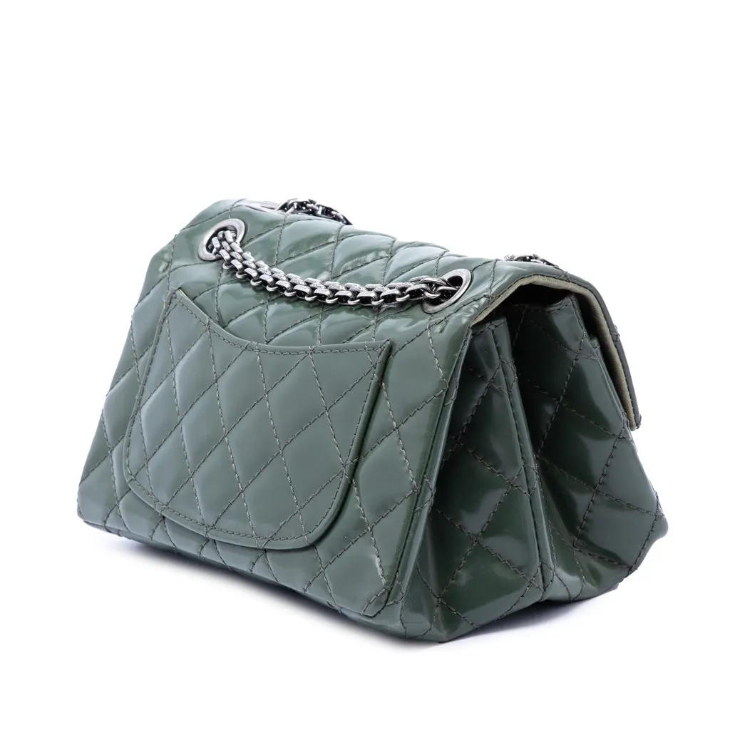 Chanel Quilted Patent Reissue 2.55 Double Compartment Single Flap 224 Green Leather Good - Back View