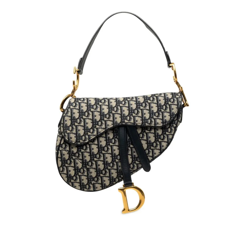 Dior Oblique Canvas Saddle Bag Blue Very good - Front View