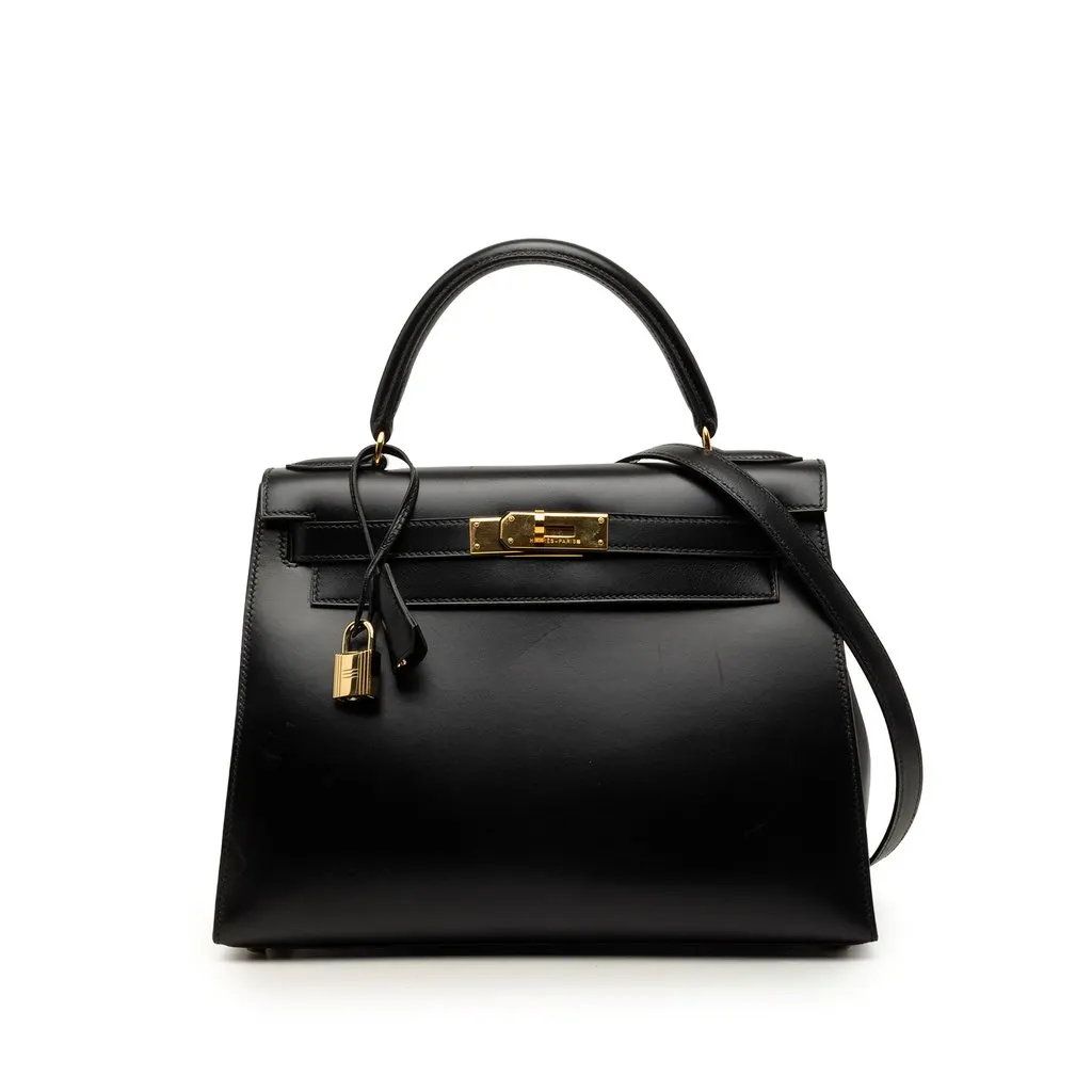 Hermès Box Calf Kelly Sellier 28 Black Leather Very good - Front View
