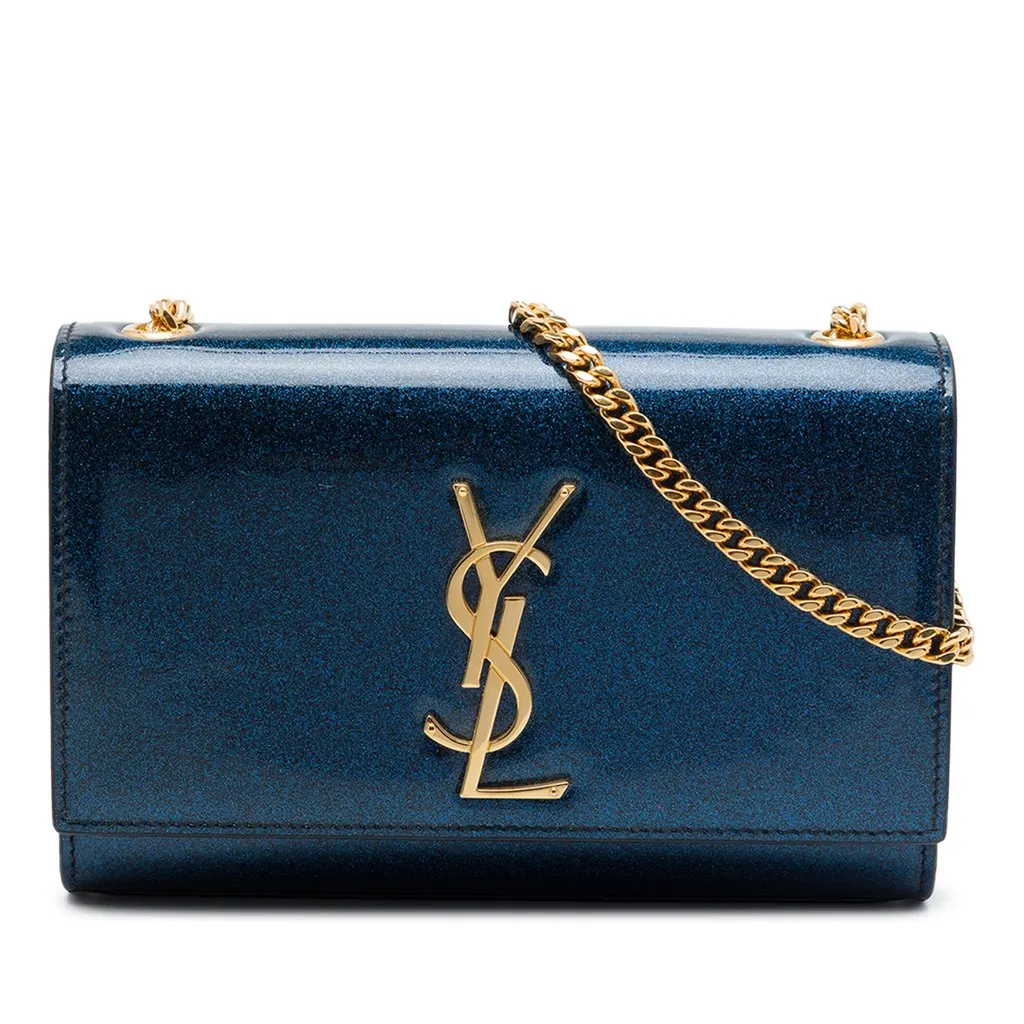 Saint Laurent Small Glitter Patent Kate Crossbody Blue Leather Very good - Front View