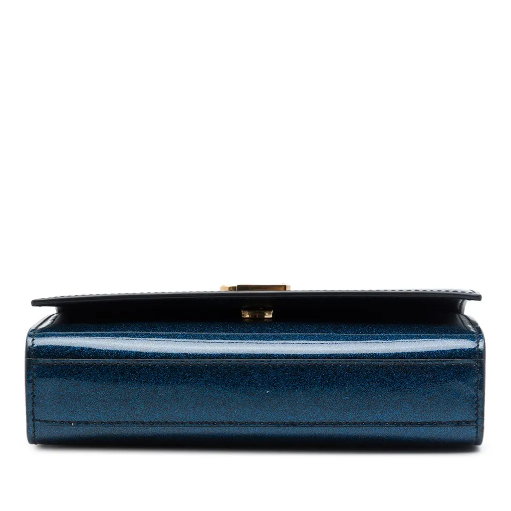 Saint Laurent Small Glitter Patent Kate Crossbody Blue Leather Very good - Inside View