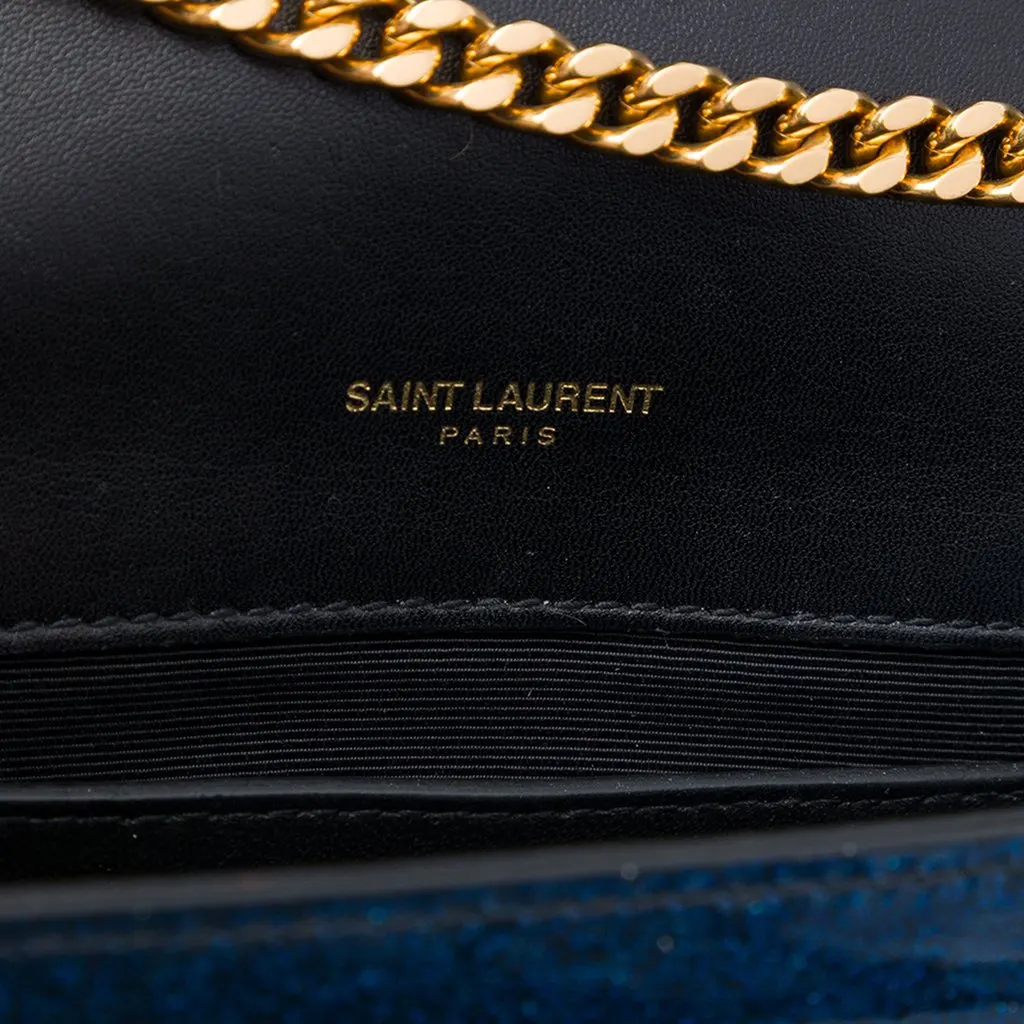 Saint Laurent Small Glitter Patent Kate Crossbody Blue Leather Very good - Box View
