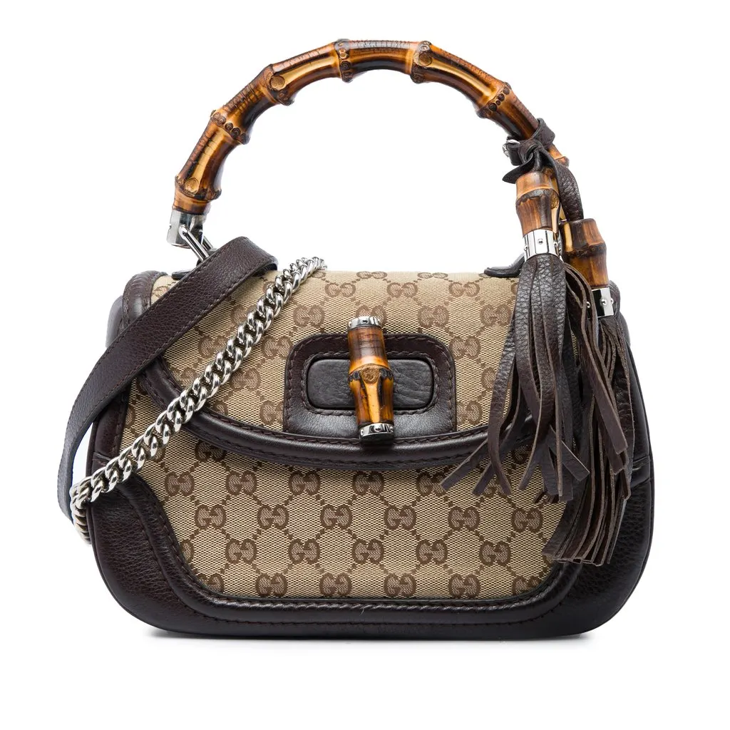 Gucci Medium GG Canvas New Bamboo Top Handle Bag Beige Canvas Very good - Front View