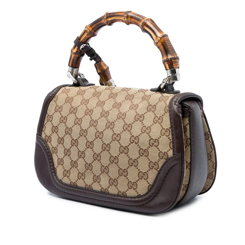 Gucci Medium GG Canvas New Bamboo Top Handle Bag Beige Canvas Very good - Back View