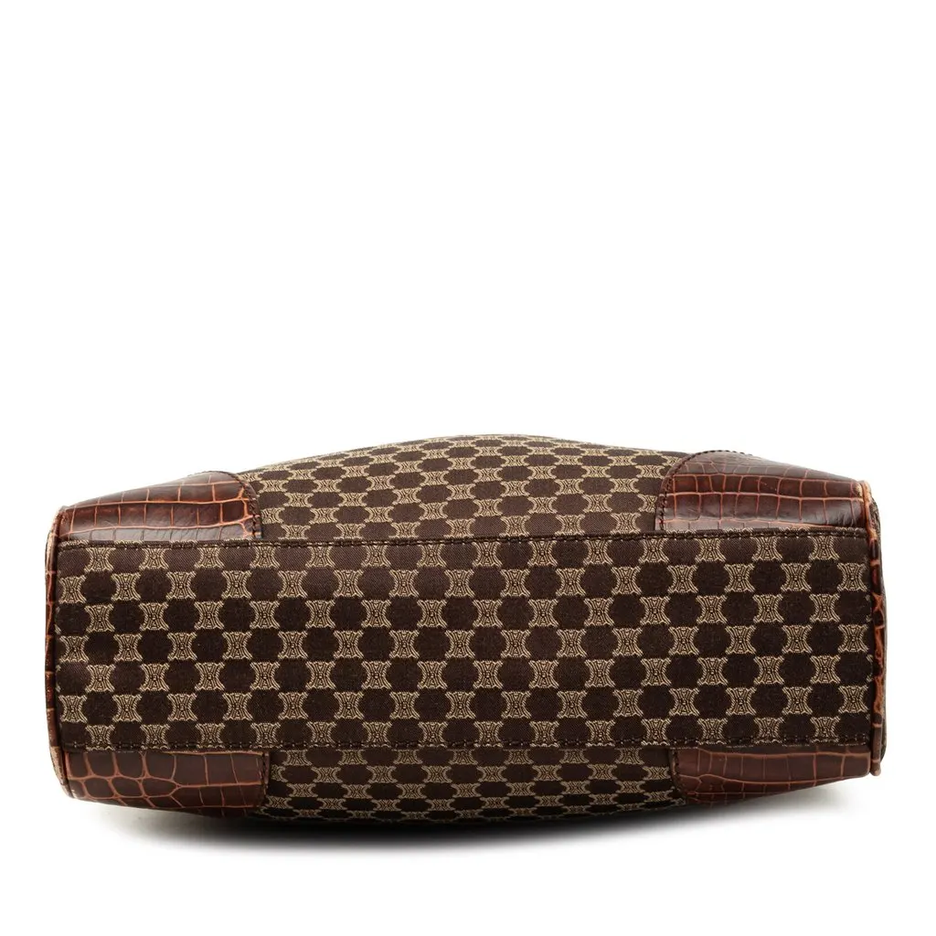 Celine Croc Embossed Leather Trimmed Macadam Canvas Tote Brown Very good - Inside View