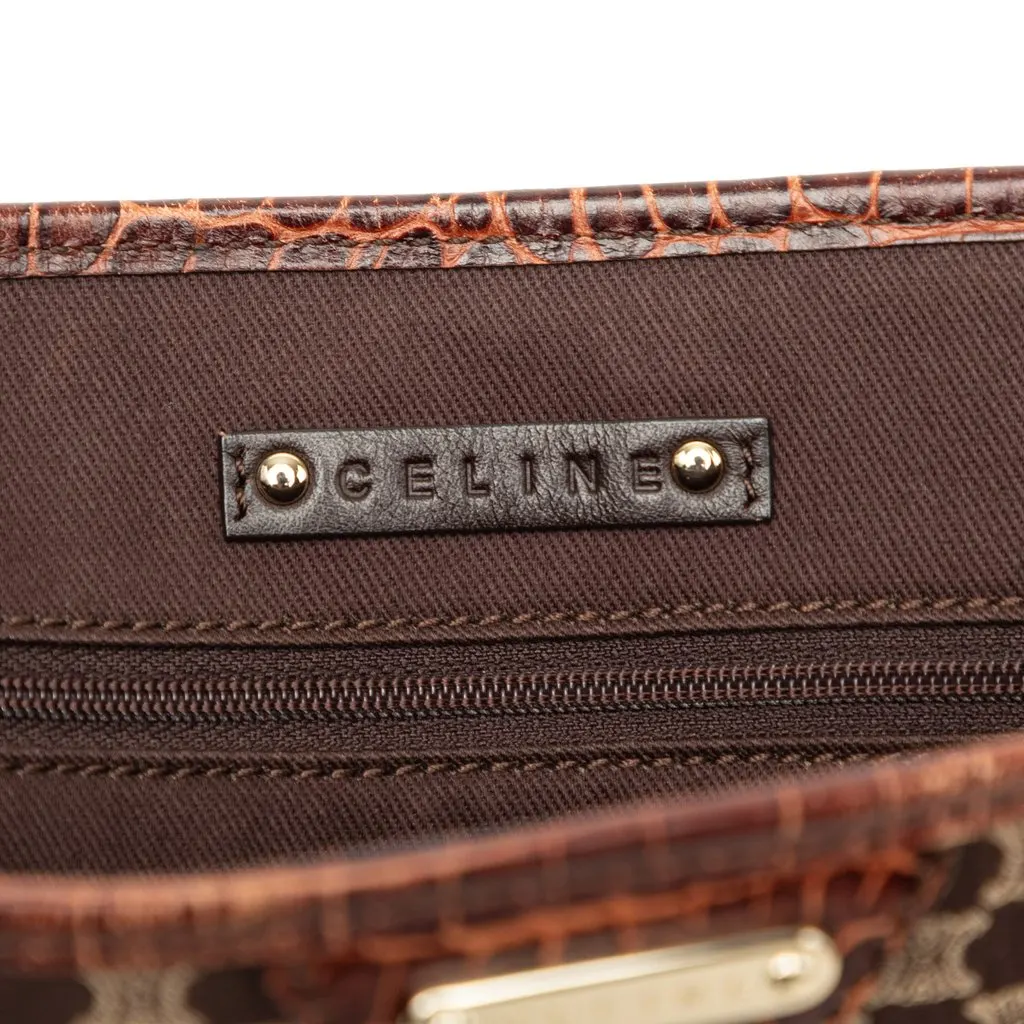 Celine Croc Embossed Leather Trimmed Macadam Canvas Tote Brown Very good - Box View