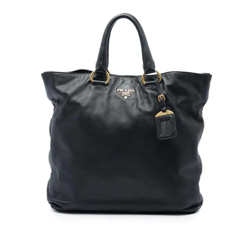 Prada Soft Calf Open Convertible Tote Black Leather Very good - Front View