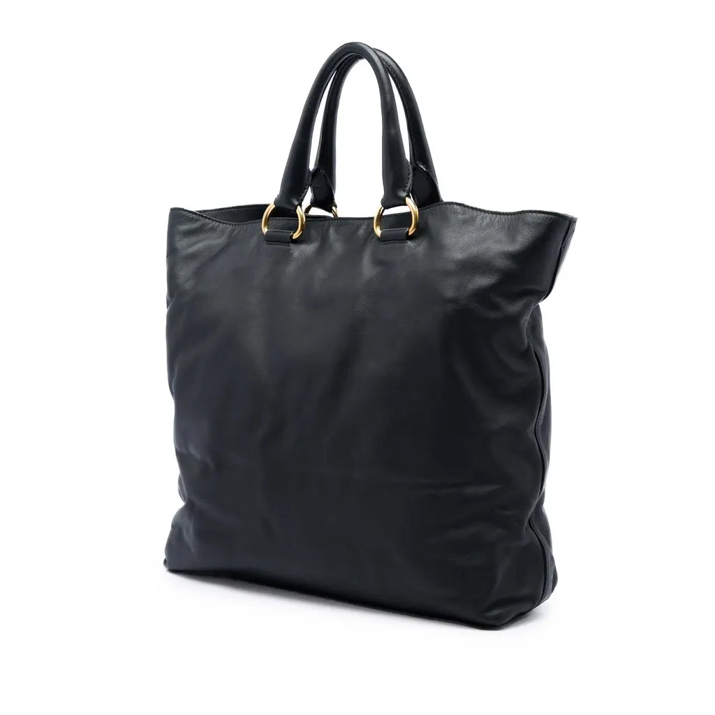 Prada Soft Calf Open Convertible Tote Black Leather Very good - Back View