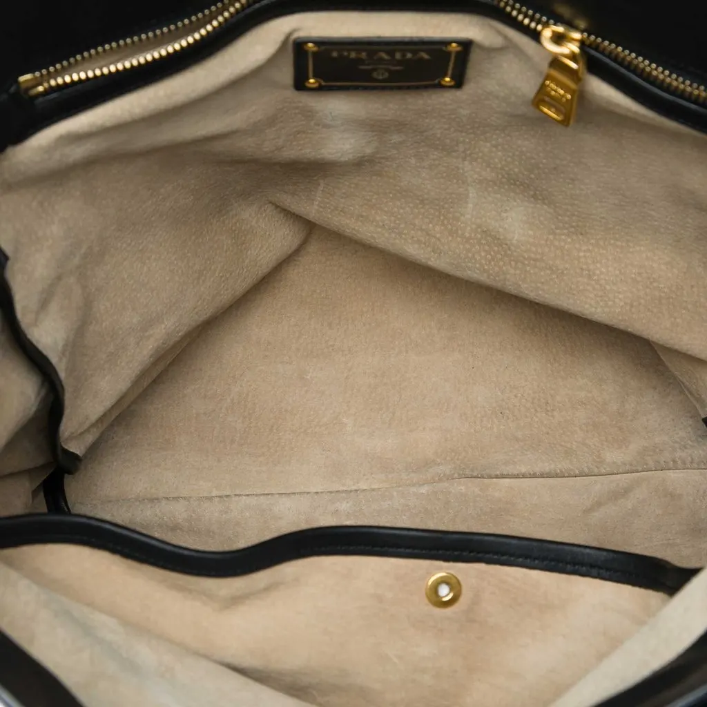 Prada Soft Calf Open Convertible Tote Black Leather Very good - Model View