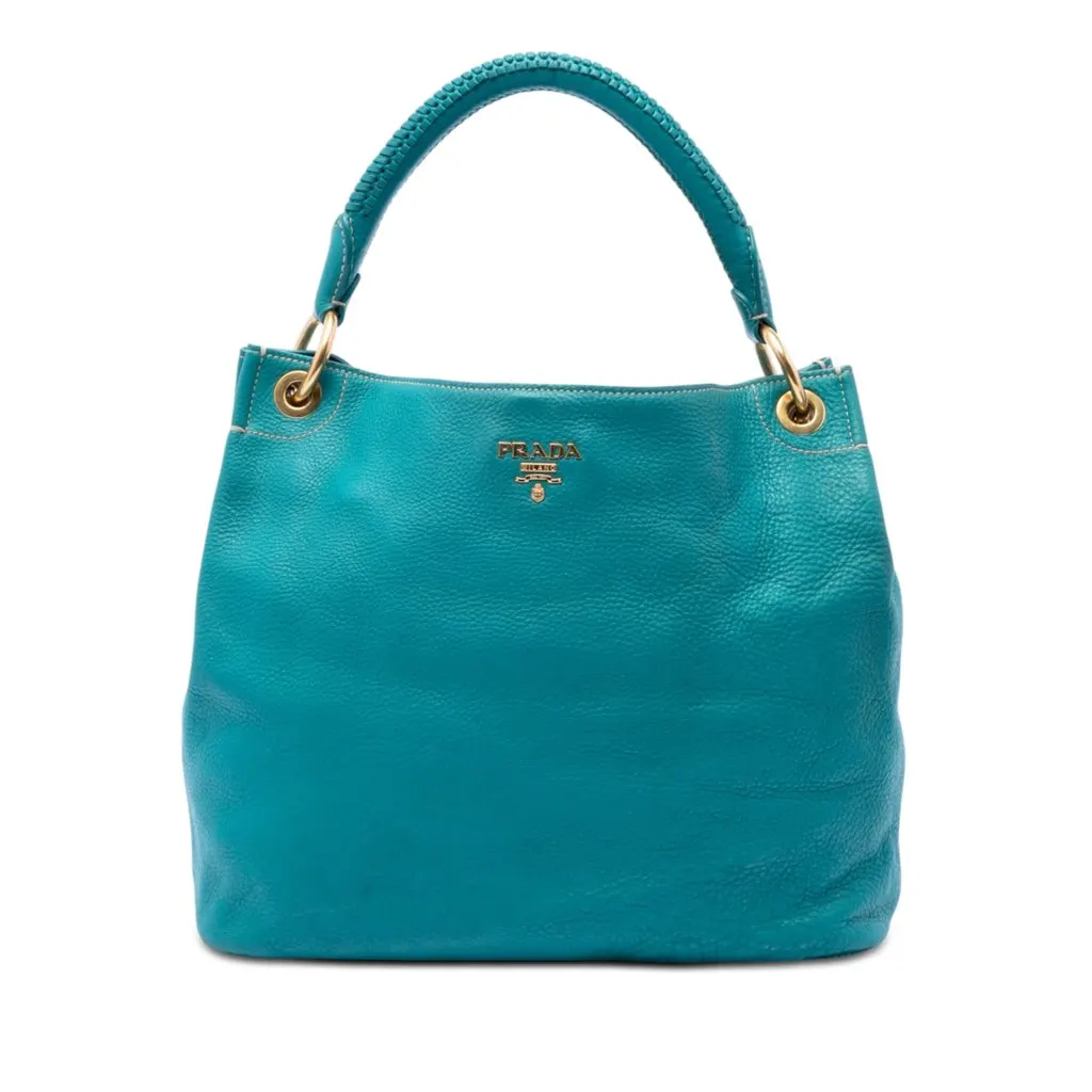 Prada Vitello Daino Hobo Blue Leather Very good - Front View