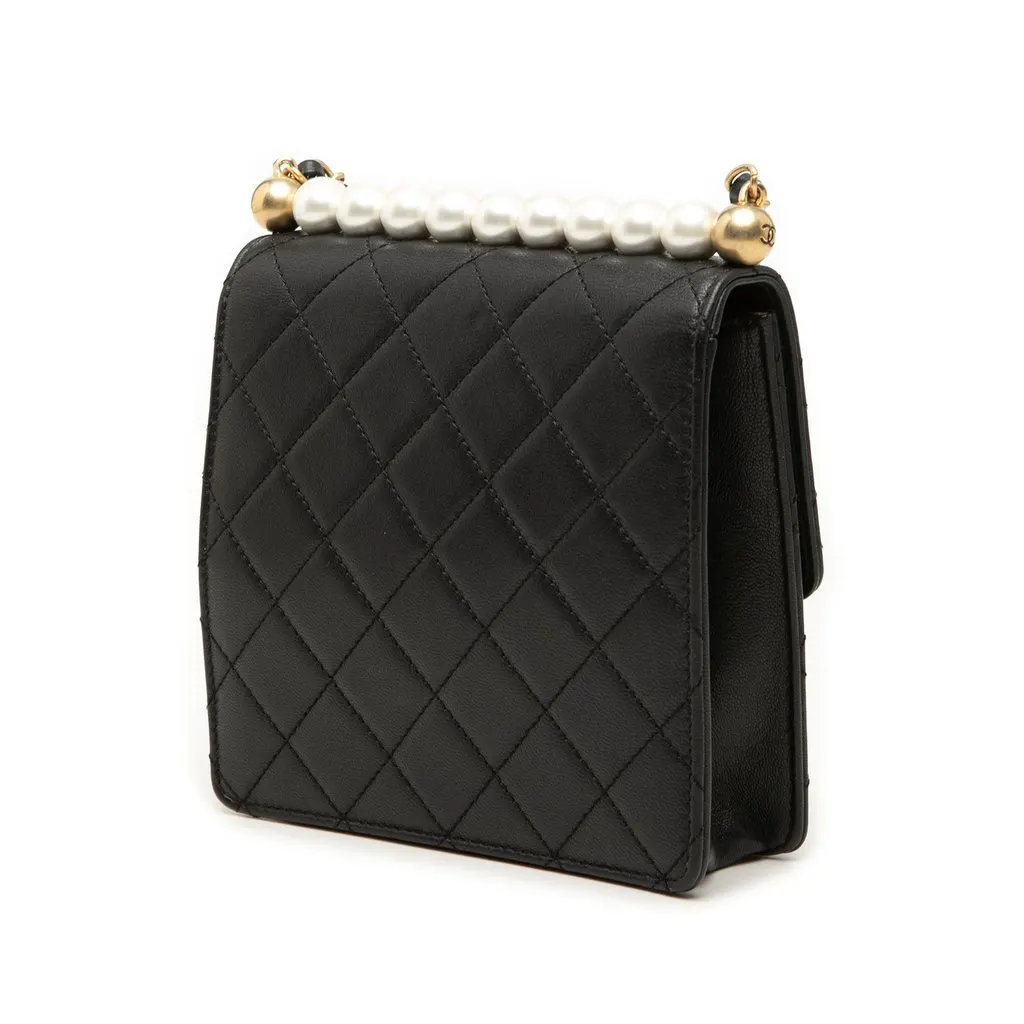 Chanel Small Lambskin Chic Pearls Flap Black Leather Very good - Back View