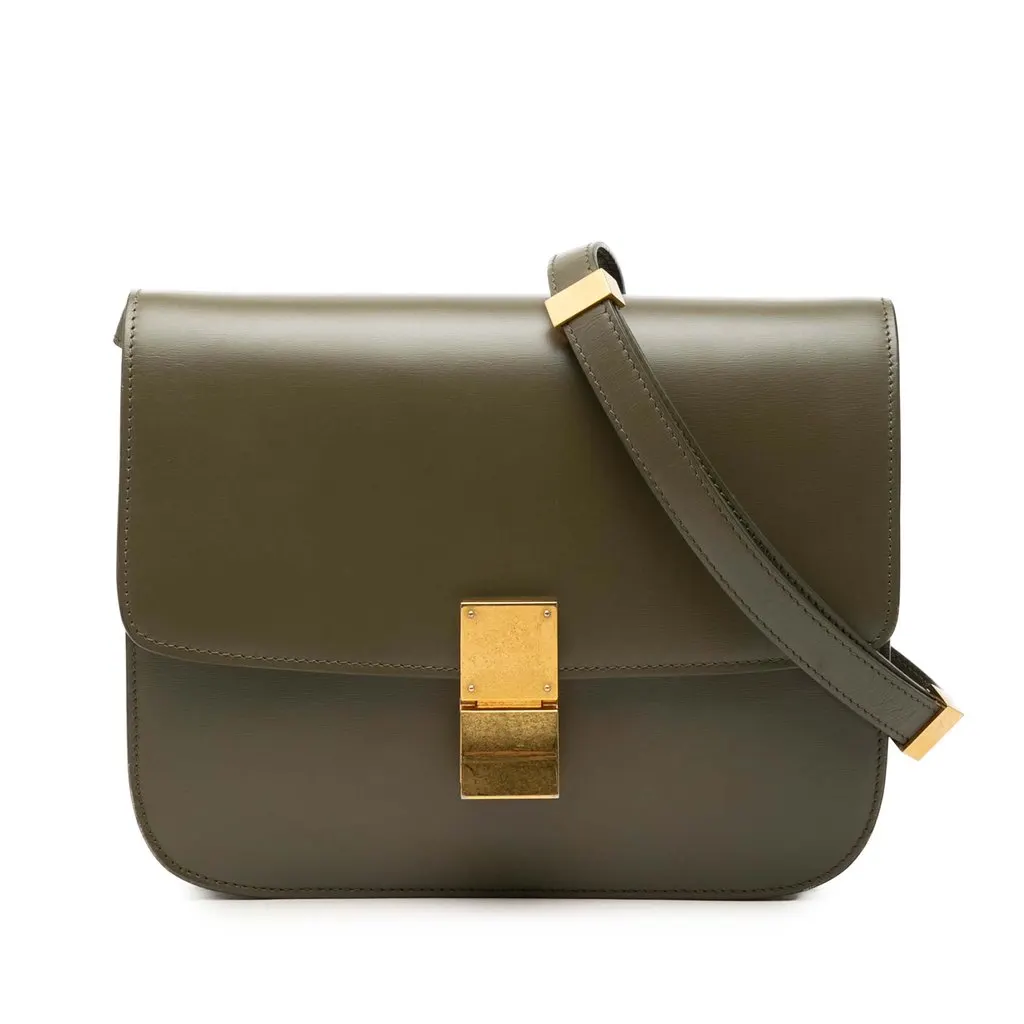 Celine Medium Calfskin Classic Box Green Leather Very good - Front View