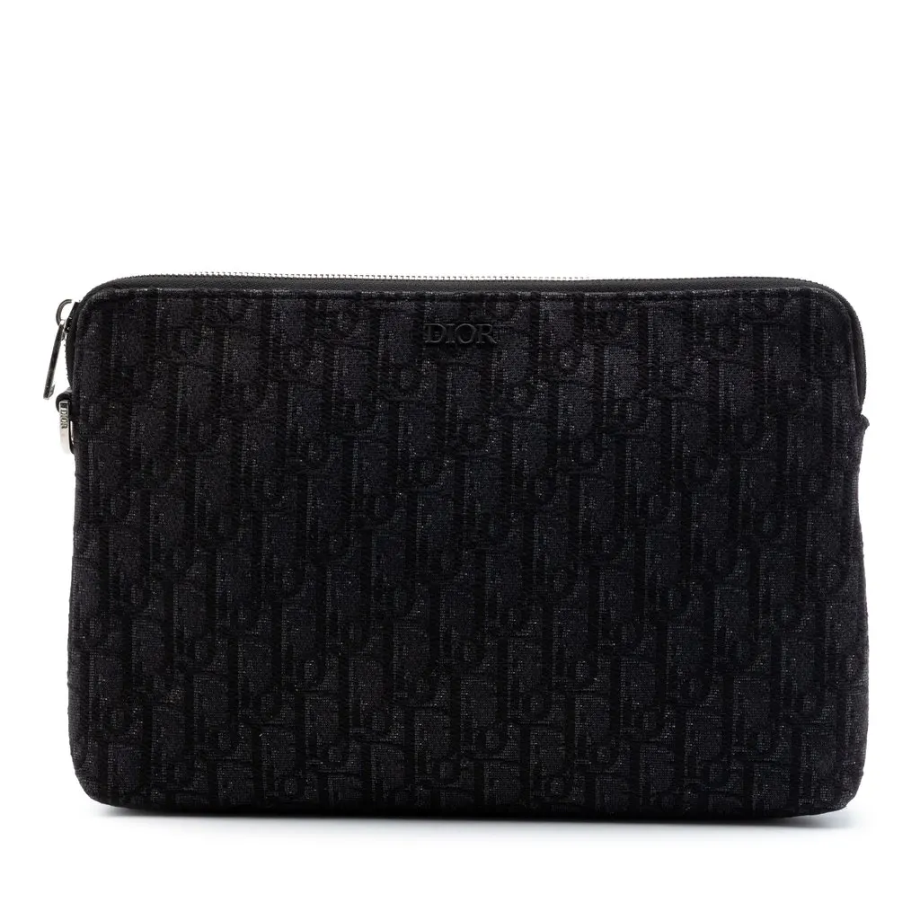 Dior Oblique Canvas A4 Zipped Pouch Black Very good - Front View