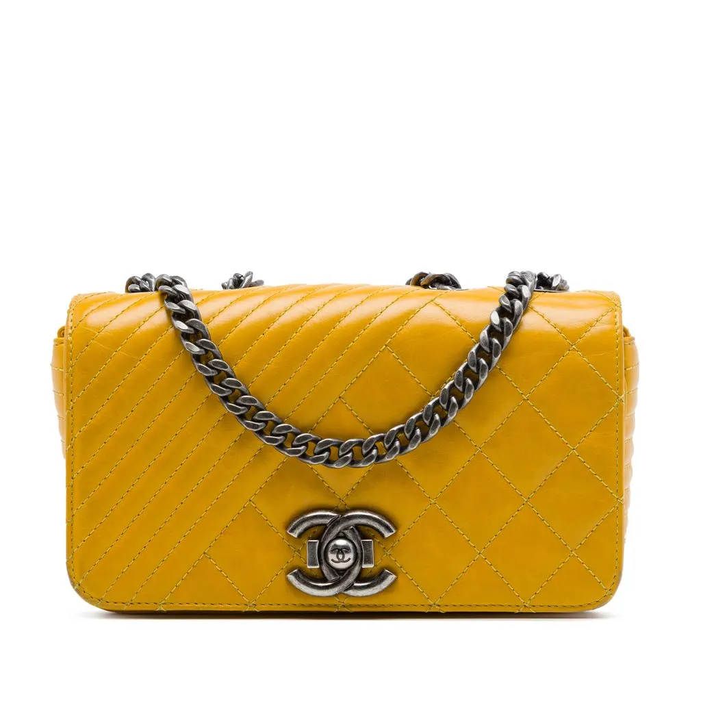 Chanel Small Glazed Calfskin Coco Boy Flap Yellow Leather Very good - Front View
