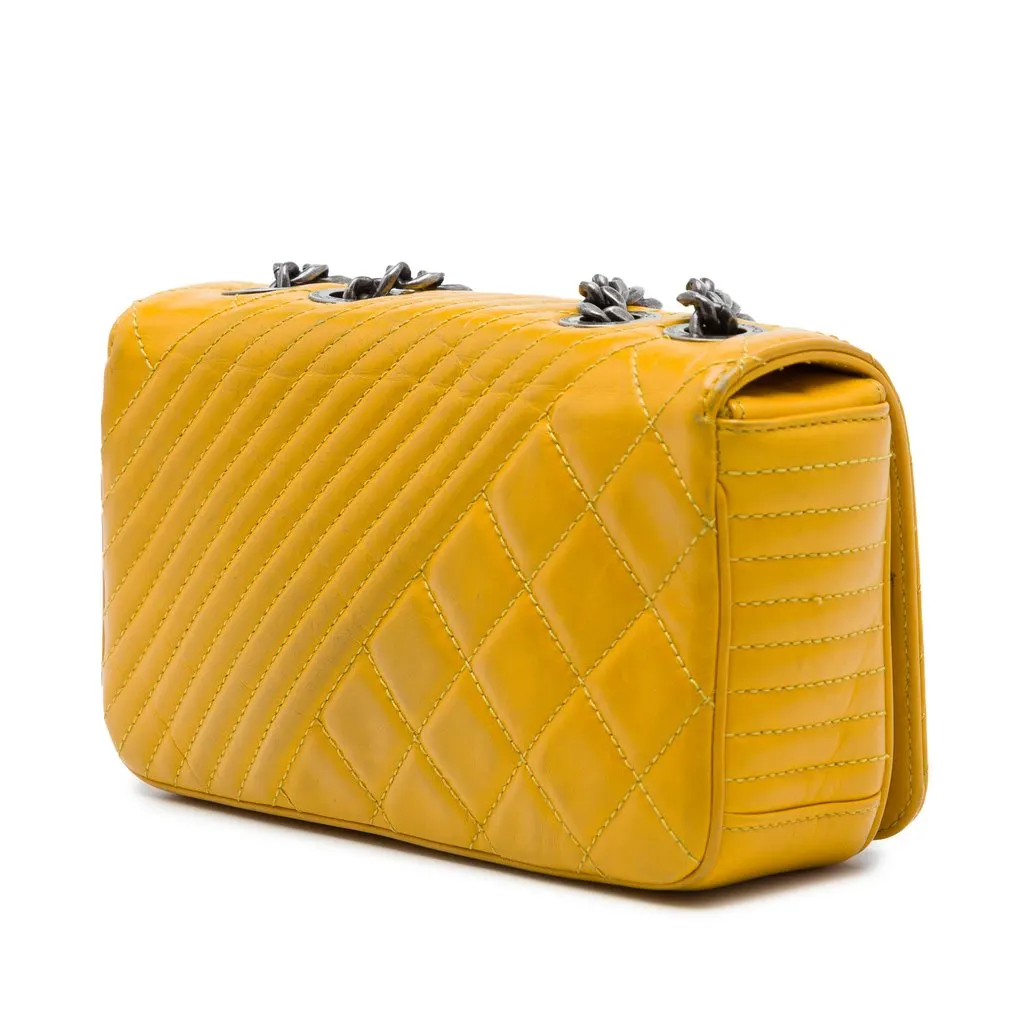 Chanel Small Glazed Calfskin Coco Boy Flap Yellow Leather Very good - Back View