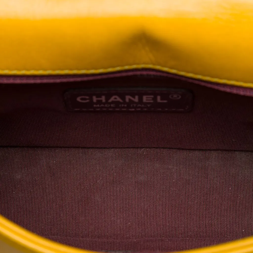 Chanel Small Glazed Calfskin Coco Boy Flap Yellow Leather Very good - Model View