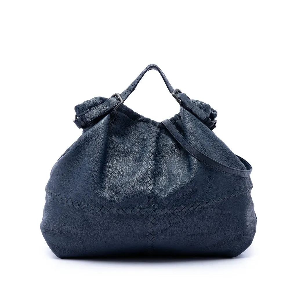 Bottega Veneta Intrecciato Trimmed Cervo Satchel Blue Leather Very good - Front View