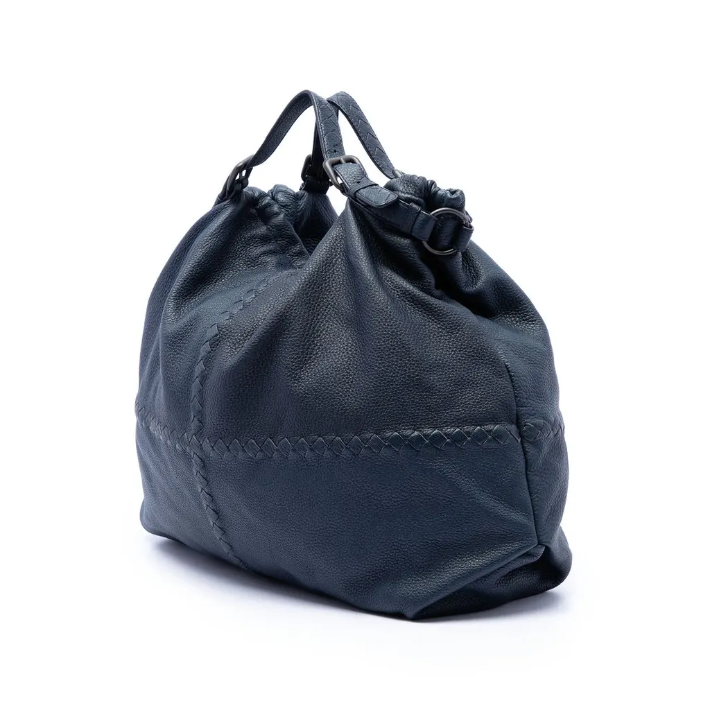 Bottega Veneta Intrecciato Trimmed Cervo Satchel Blue Leather Very good - Back View