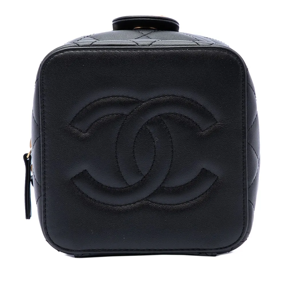 Chanel CC Quilted Calfskin Vanity Case with Chain Black Leather Very good - Inside View