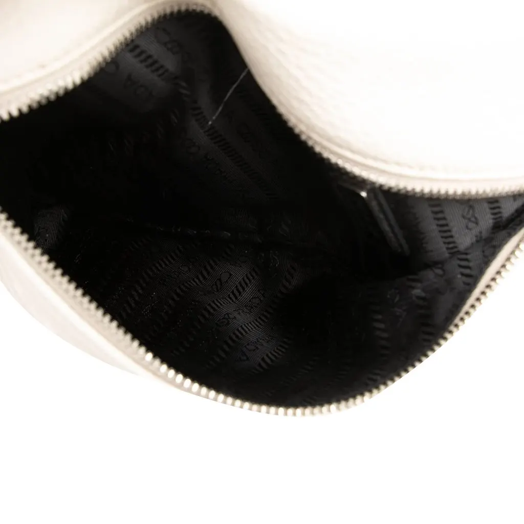 Prada Vitello Daino Logo Embossed Sling Bag White Leather Very good - Model View