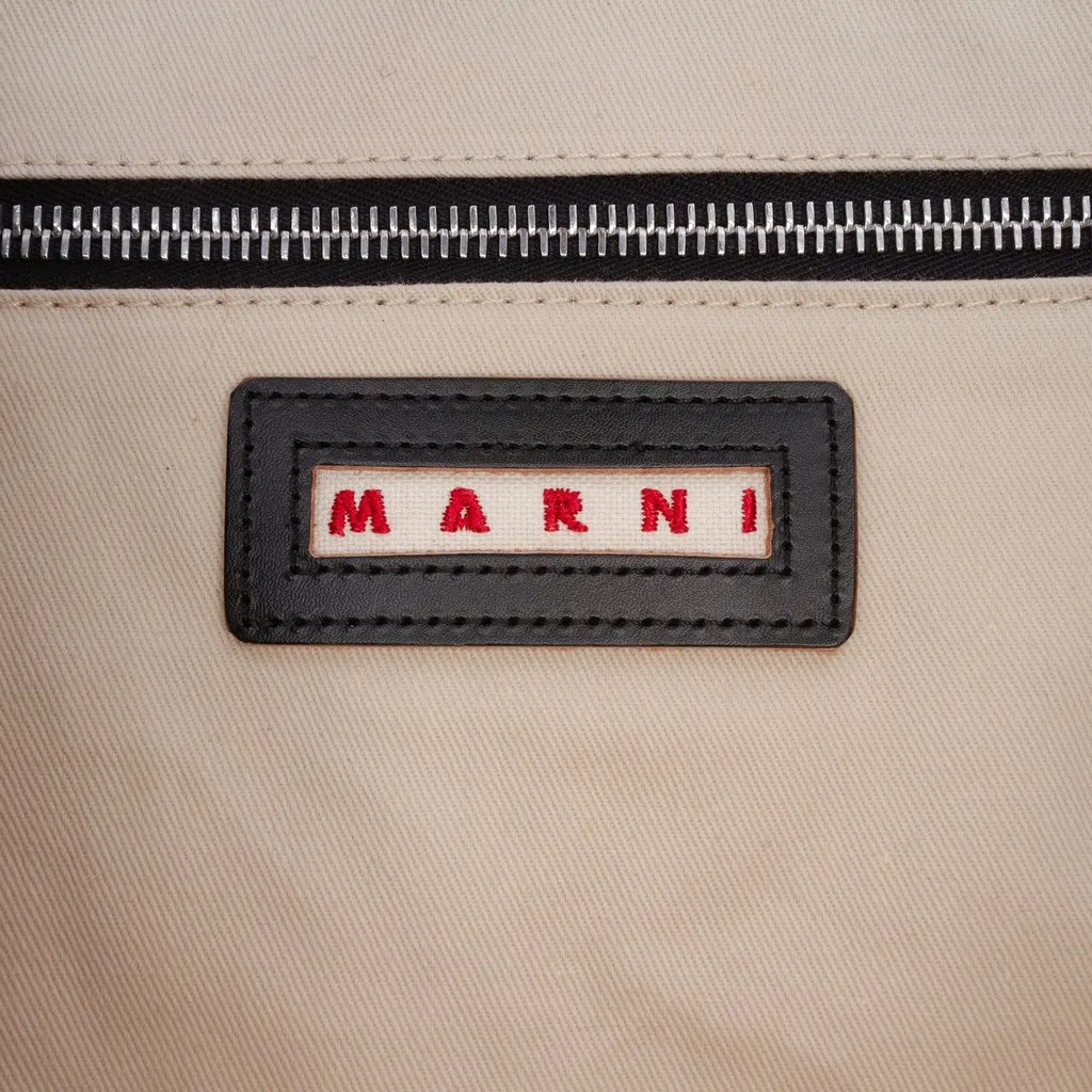 Marni Raffia Effect Nylon Embroidered Logo North West Shopping Tote Black Very good - Box View