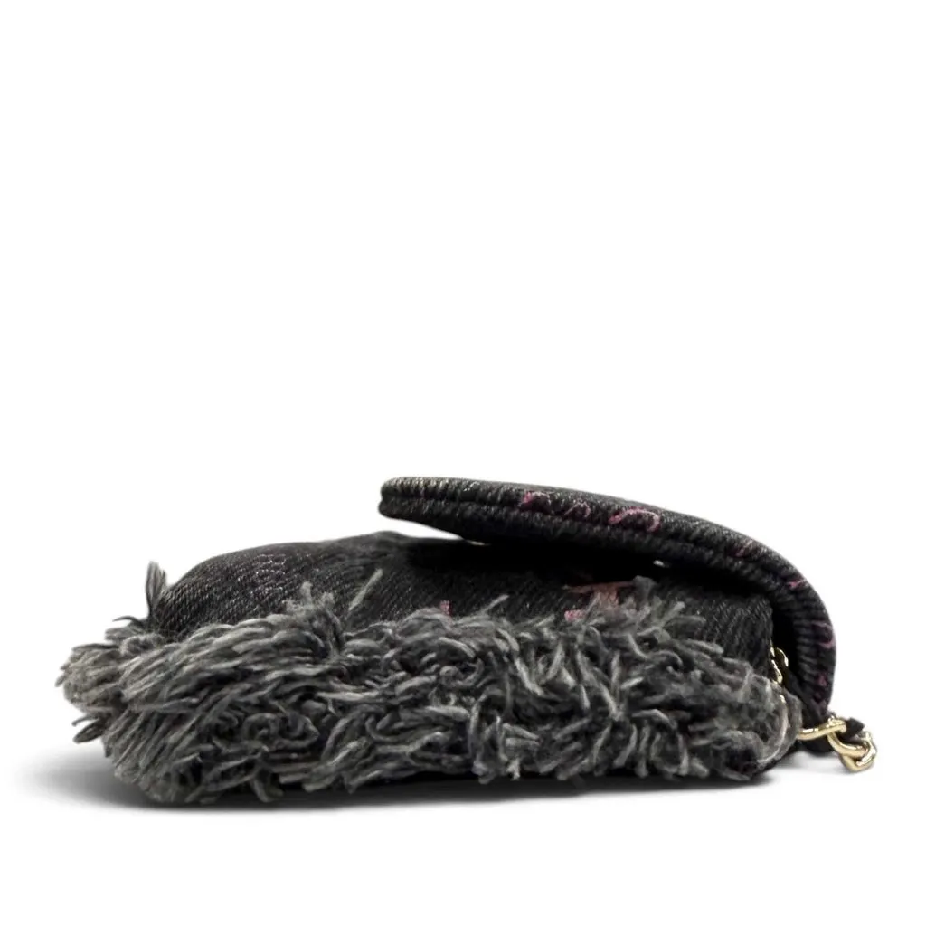 Chanel Fringe Denim Mood Clutch with Chain Black Very good - Inside View