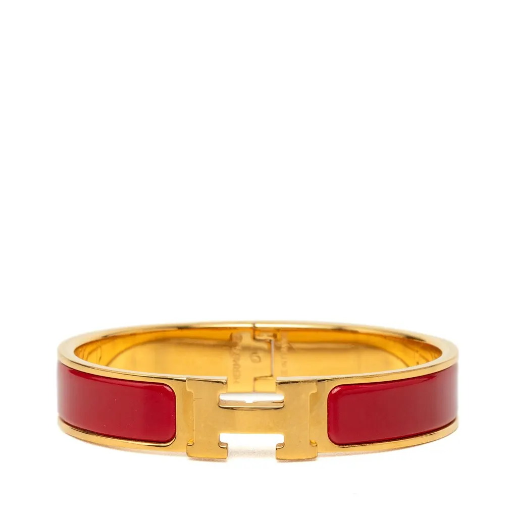 Hermès Narrow Enamel Clic H Bracelet PM Red Very good - Front View