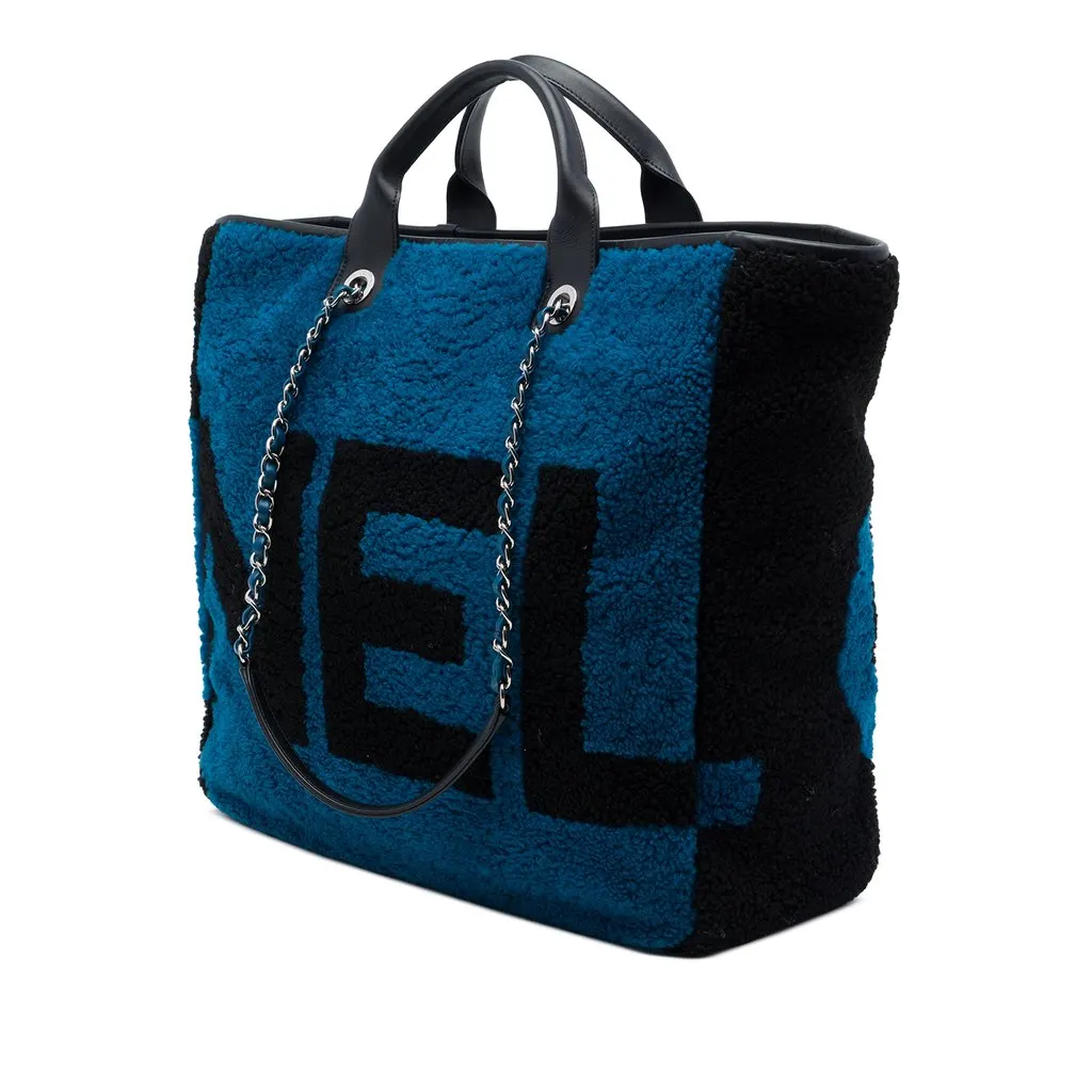 Chanel Medium Shearling and Calfskin Deauville Shopping Tote Blue Fur Very good - Back View