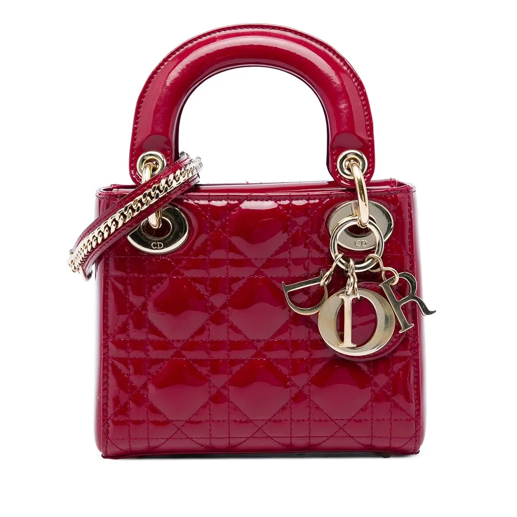 Dior Mini Patent Cannage Lady Dior Red Leather Very good - Front View