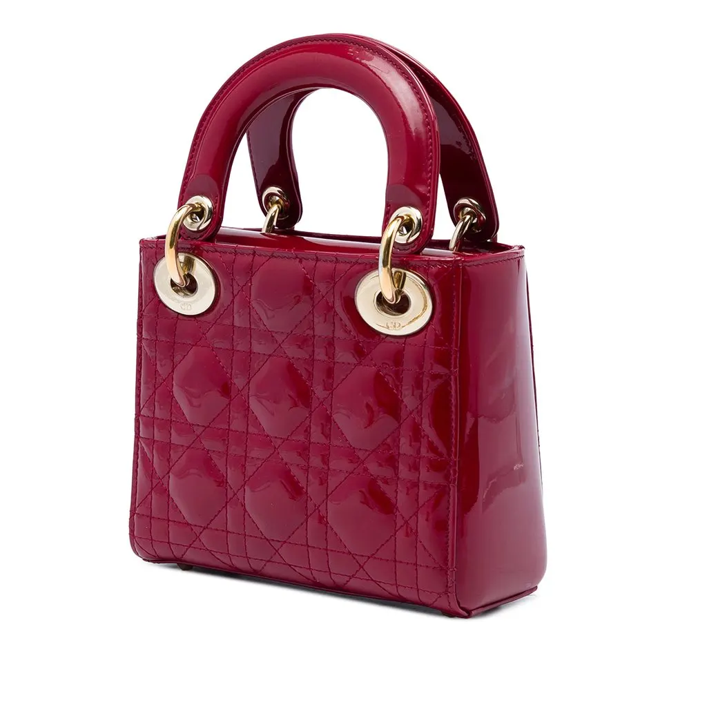 Dior Mini Patent Cannage Lady Dior Red Leather Very good - Back View