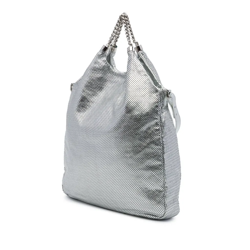 Chanel Large Metallic Glazed Calfskin Perforated Rodeo Drive Satchel Silver Leather Very good - Back View