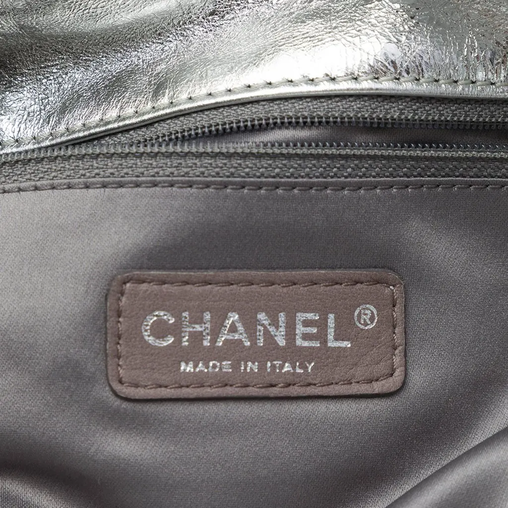 Chanel Large Metallic Glazed Calfskin Perforated Rodeo Drive Satchel Silver Leather Very good - Box View