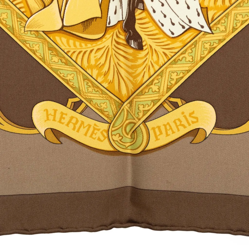 Hermès La Vie a Cheval Silk Scarf 90 Brown Silk Good - Inside View