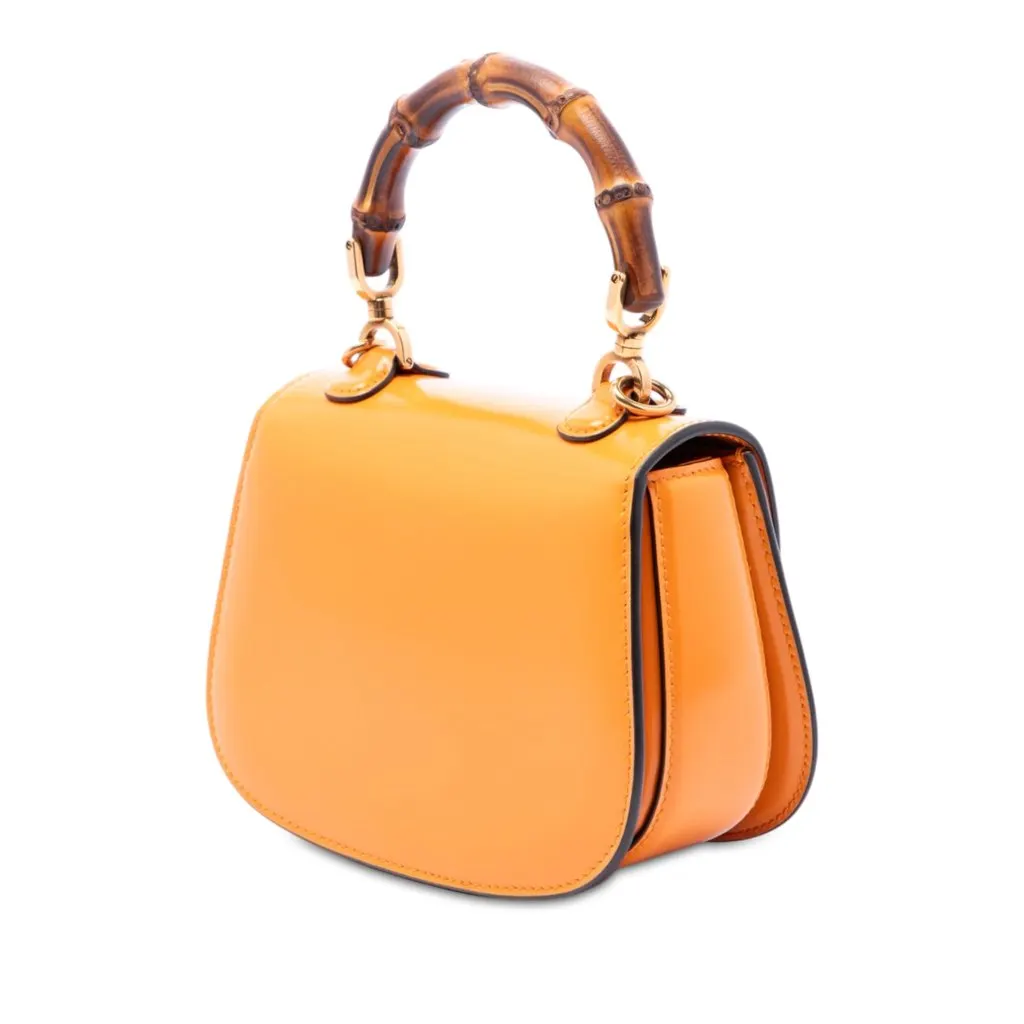 Gucci Mini Calfskin Web 1947 Bamboo Top Handle Bag Orange Leather Very good - Back View