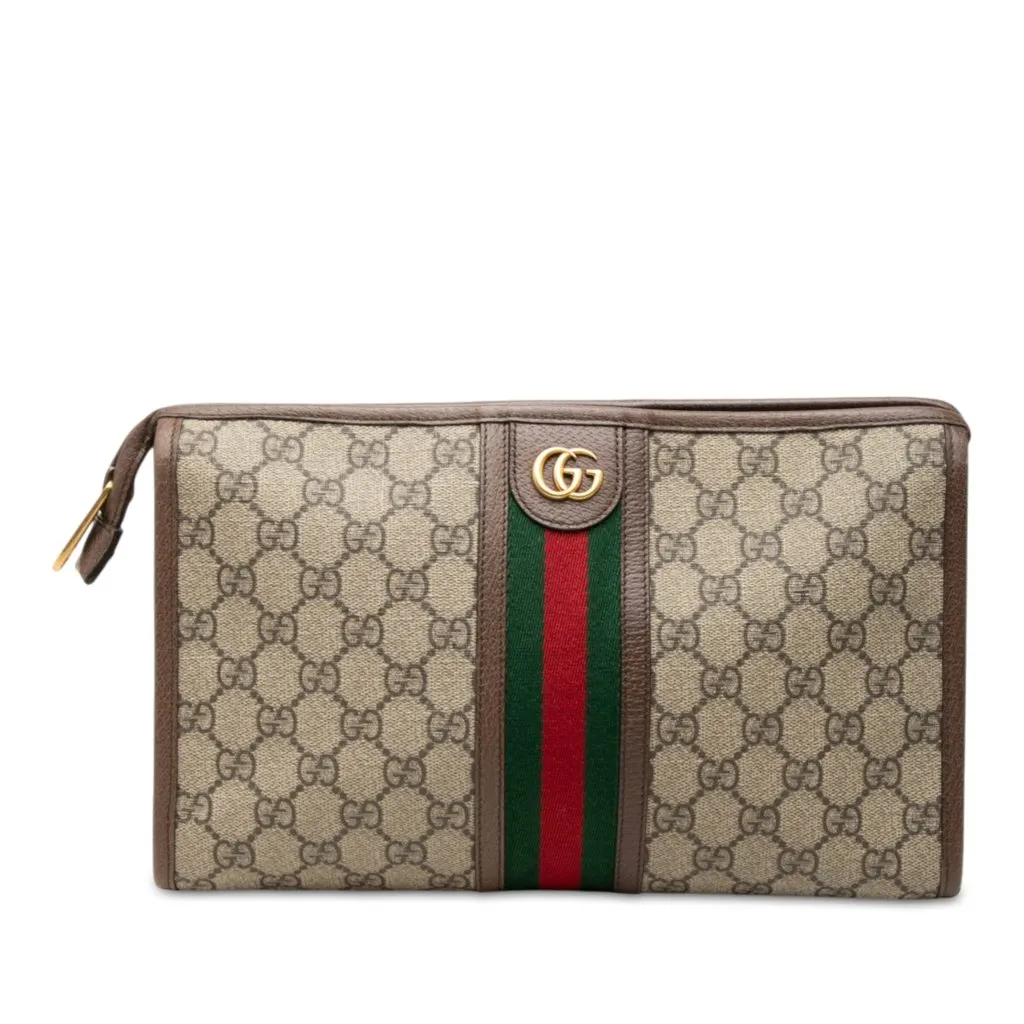 Gucci GG Supreme Web Ophidia Clutch Beige Canvas Very good - Front View