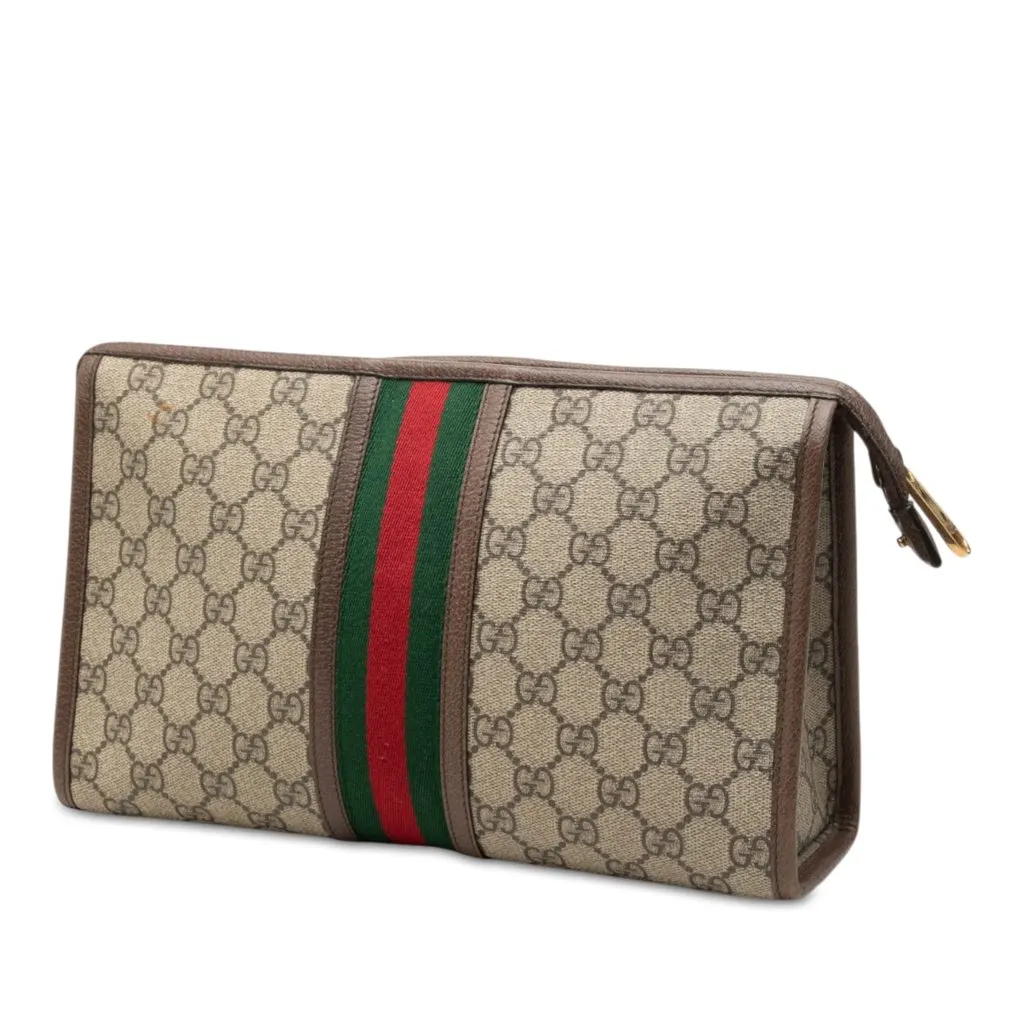 Gucci GG Supreme Web Ophidia Clutch Beige Canvas Very good - Back View