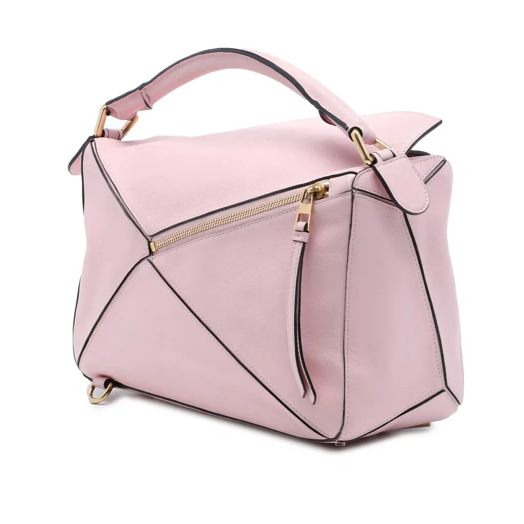 LOEWE Medium Calfskin Puzzle Satchel Pink Leather Very good - Back View