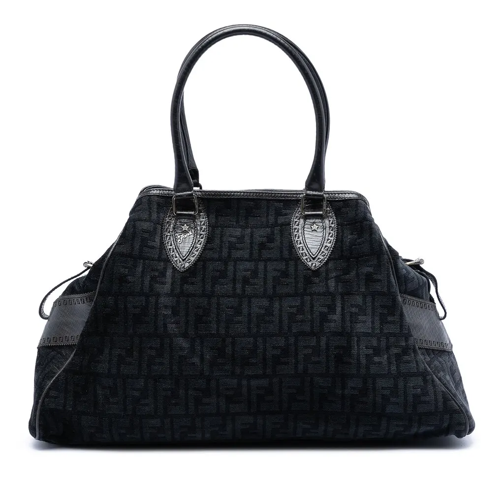 Fendi Large Zucca Velvet Etniko Du Jour Handbag Black Very good - Front View