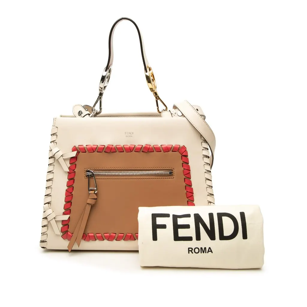 Fendi Small Bicolor Calfskin Whipstitch Runway Satchel Brown