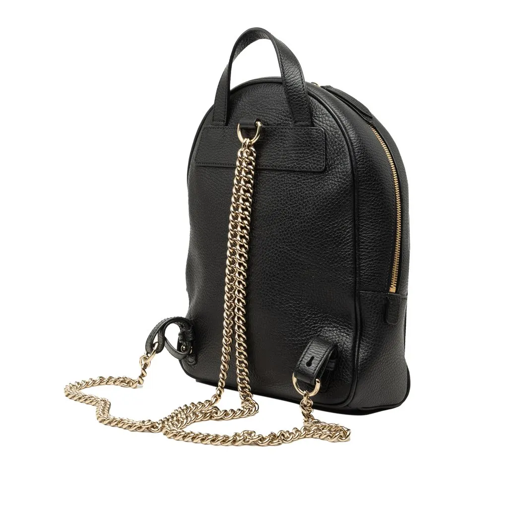 Gucci Pebbled Calfskin Soho Chain Backpack Black Leather Good - Back View