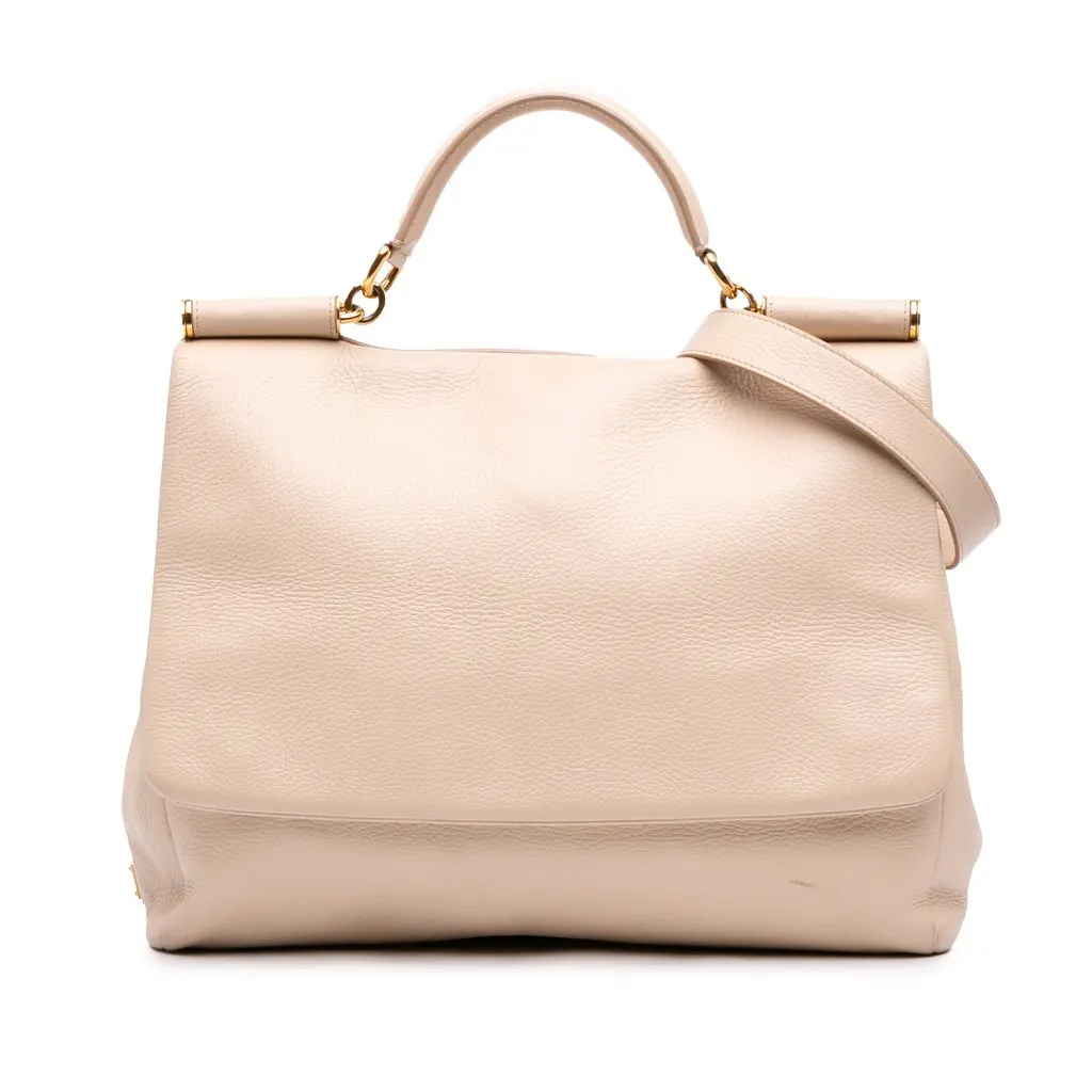 Dolce & Gabbana Large Pebbled Leather Miss Sicily Satchel Brown Leather Very good - Front View
