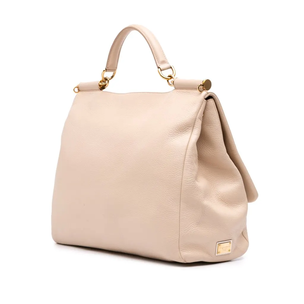 Dolce & Gabbana Large Pebbled Leather Miss Sicily Satchel Brown Leather Very good - Back View