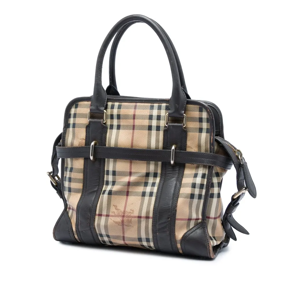 Burberry Haymarket Check Coated Canvas Minford Portrait Satchel Beige Good - Back View