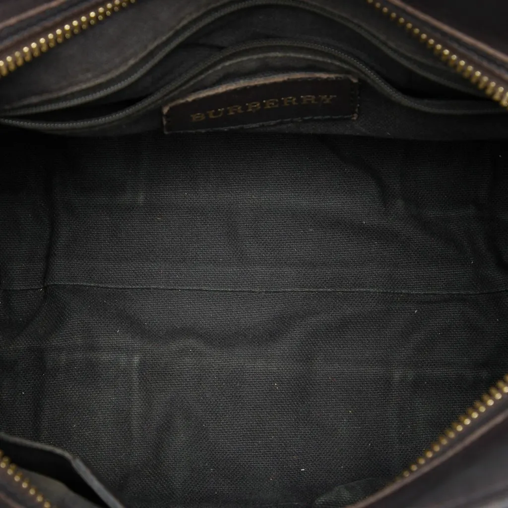 Burberry Haymarket Check Coated Canvas Minford Portrait Satchel Beige Good - Model View
